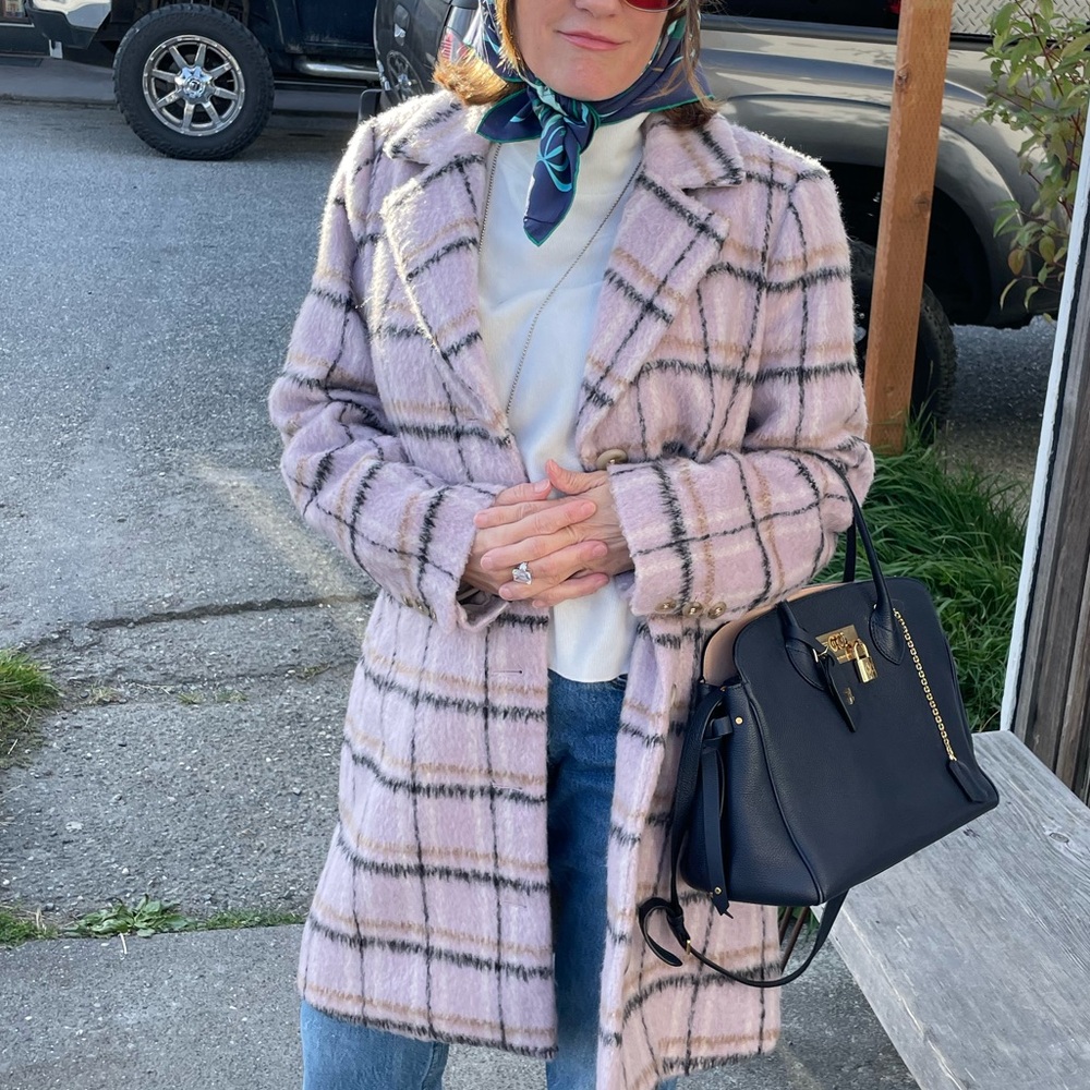 Pink plaid winter coat by Cabi